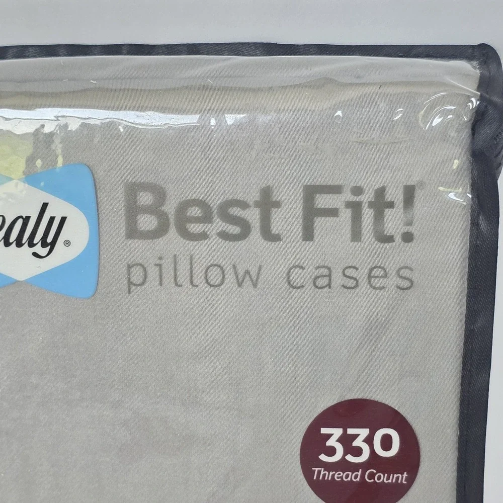 Sealy 330 Thread Count Sateen 2 Pack King Pillowcases Slate Gray New